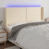 VidaXL Tăblie de pat cu LED, crem, 183x16x118/128 cm, textil 3123927