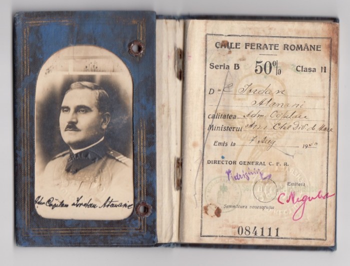 Caile Ferate Romane CFR - Carnet Identitate pentru functionari publici ani &#039;30 - Militar grad capitan