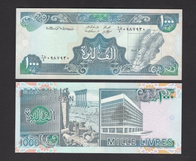 LIBAN █ bancnota █ 1000 Livres █ 1991 █ P-69c █ UNC █ necirculata foto
