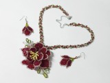 Set Trandafir rosu cu colier si cercei, handmade, margele unicat