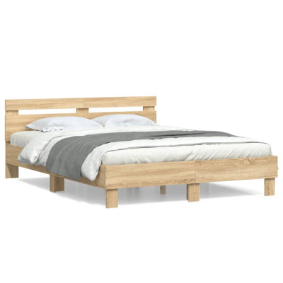 vidaXL Cadru de pat cu tăblie stejar sonoma 140x200 cm lemn prelucrat foto