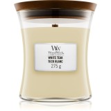 Woodwick White Teak lum&acirc;nare parfumată cu fitil din lemn 275 g