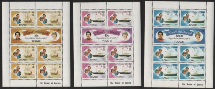 Tuvalu 1981 Diana &amp; Charles, Royal Wedding 1981, 3 perf.sheet, MNH AJ.105