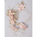 Cumpara ieftin Accesorii de Par cu Perle si Strasuri, Pieptene &amp; Agrafe 8-14cm Roz-Auriu, - 24982
