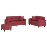 Cumpara ieftin Set de canapele cu perne, 2 piese, rosu vin, piele ecologica