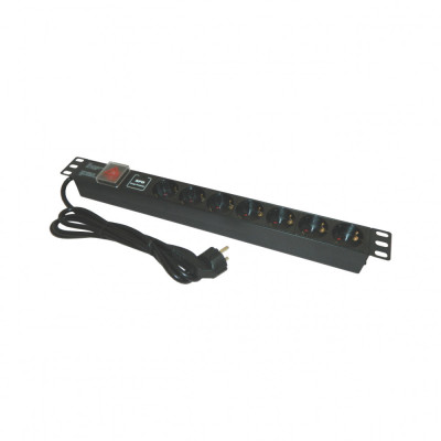 PDU EMTEX aluminiu ,19 inch, 7 prize schuko si switch ,Protectie la supratensiune, 16A 3500W 3x1.5 , 2m, 1U foto