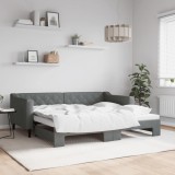 vidaXL Pat de zi cu extensie, gri &icirc;nchis, 90x190 cm, textil