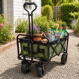 Cumpara ieftin Carucior pliabil profesional 100 kg, roti 360 grade cu frana, 100L, maner reglabil, transport gradina, plaja, camping