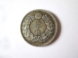 Japonia 50 Sen 1908 argint Meiji in stare foarte buna cu patina deosebita,diametrul:27 mm,greutate:10,10 grame