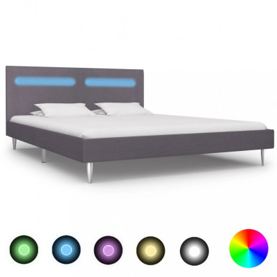 Cadru de pat cu LED-uri, gri, 180 x 200 cm, material textil foto