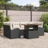 Cumpara ieftin Set de dining pentru grădină , 7 piese, cu perne, Negru, Rattan Polimer, Acacia