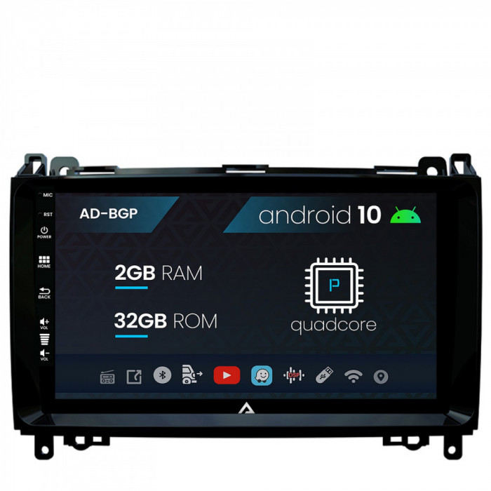 Navigatie Mercedes Benz Sprinter, Viano, Vito, A B Class, Crafter, Android 10, P-Quadcore 2GB RAM + 32GB ROM, 9 Inch - AD-BGP9002+AD-BGRKIT407