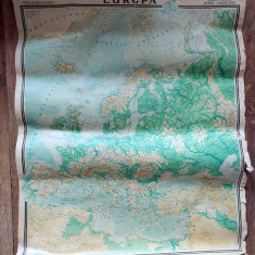 Harta fizica Europa,veche, 1978, Gregorian Eustatiu, Intrep Poligrafica Brasov