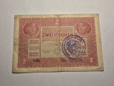 2 Korona Coroane 1917 Stampilata Rara