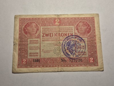 2 Korona Coroane 1917 Stampilata Rara foto