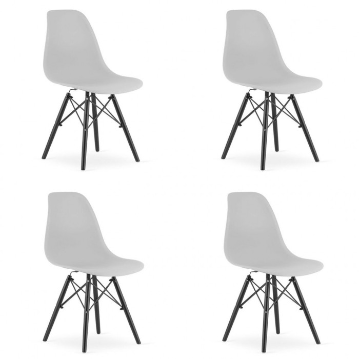 Set 4 scaune stil scandinav, Artool, Osaka, PP, lemn, gri si negru, 46x54x81 cm