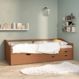 Gossi pat de zi, 3 locuri, sertare, maro miere, 90x200 cm, lemn pin