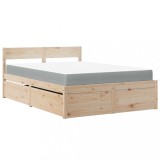 Cumpara ieftin Pat cu sertare si saltea, 140x190 cm, lemn masiv pin