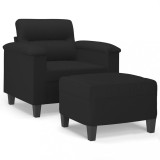 Fotoliu canapea cu taburet, negru, 60 cm, microfibra