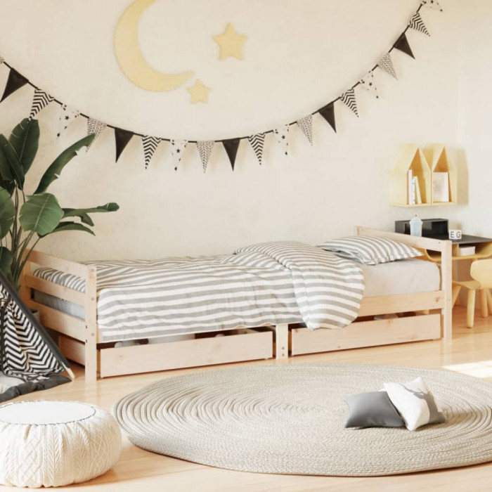 Cadru de pat pentru copii cu sertare, 90x190 cm, lemn masiv pin GartenMobel Dekor