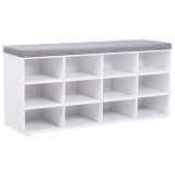 VASAGLE Pantofar cu banca cu 12 compartimente si perna, sarcina 136 kg, 104x30x48 cm, alb Household NewTrend