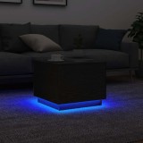 VidaXL Masuta de cafea cu lumini LED Stejar negru 50x50x40 cm