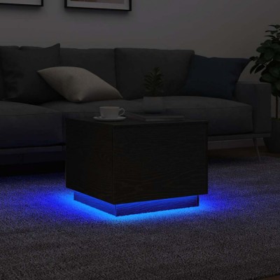 Masuta de cafea cu lumini LED Stejar negru 50x50x40 cm foto