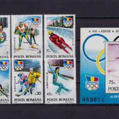 RO 1992 LP 1274+1275 "JO Iarna , Albertville" , serie+colita 269 , MNH