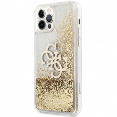 Husa Plastic - TPU Guess Big 4G Liquid Glitter Gold pentru Apple iPhone 12 Pro Max, Aurie Transparenta GUHCP12LLG4GGO