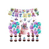 Set 66 Accesorii REDQUIT de Petrecere Aniversara Gabby&#039;s Dollhouse, 12 Baloane, 1 Banner Happy Birthday, 24 Cupcake Topper, 1 Topper Tort, 6 Decoratiu