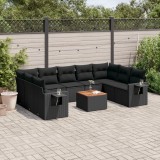 Cumpara ieftin Set canapele de grădină cu perne, 10 piese, negru, poliratan