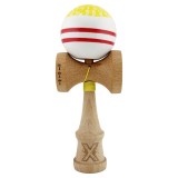Kendama X CHICANOS Originala, Profesionala, Cyrax, Big Cups V2, Super Sticky cu Cupe Mari, Rulment Metalic, din lemn 18 cm, Ata 55 cm, Auriu/Alb