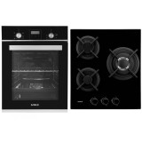 Pachet Incorporabil Samus Cuptor Incorporabil SCE459GTBV, 47 L, 6 Functii + Plita Incorporabila PSG-43SG1, 3 Arzatoare, Sticla neagra