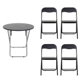 Masa plianta rotunda 70x70cm cu blat MDF negru si 4 scaune pliabile pentru bucatarie