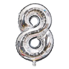 Balon din folie flippy, cifra 8, 81 cm, pentru aer sau heliu, bulk, argintiu