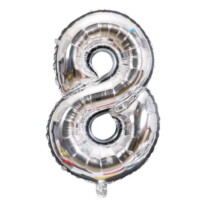Balon din Folie Cyrax, Cifra 8, 81 cm, Pentru Aer sau Heliu, Bulk, Argintiu foto