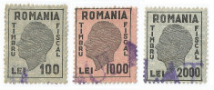 *Romania, Lot 466 cu 3 timbre fiscale generale, 1945, oblit. foto