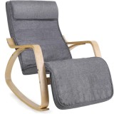 SONGMICS Scaun balansoar din lemn, suport picioare reglabil, maxim 150kg, 55x122x84cm, gri inchis Household NewTrend
