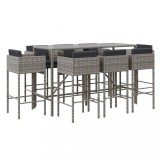 Cumpara ieftin Set mobilier bar de gradina, cu perne, 9 piese, gri, poliratan
