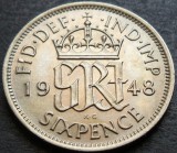 Moneda istorica 6 (six) PENCE - Marea Britanie / ANGLIA, anul 1948 * cod 3173, Europa