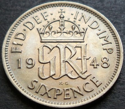 Moneda istorica 6 (six) PENCE - Marea Britanie / ANGLIA, anul 1948 * cod 3173 foto