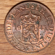 Indiile est Olandeze - moneda coloniala bronz - 2 1/2 cents 1945 aUNC - ⌀ 31 mm