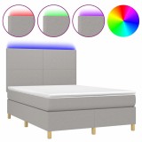 Cumpara ieftin Pat cu arcuri, saltea si LED, gri deschis, 140x200 cm, textil