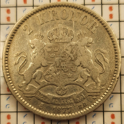 Suedia 2 coroane kronor 1877 argint - km 742 - A003 foto