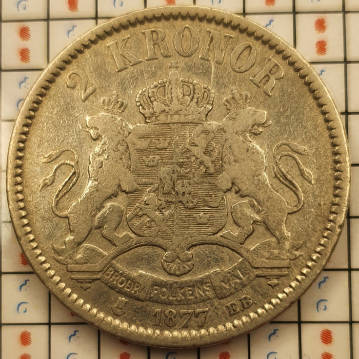 Suedia 2 coroane kronor 1877 argint - km 742 - A003