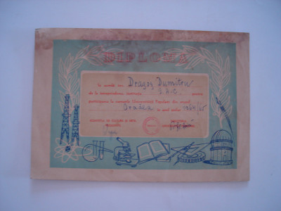 Diploma participare la cursurile Universitatii Populare Oradea, 1964/1965 foto