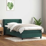 vidaXL Pat box spring cu saltea, verde &icirc;nchis, 80x210 cm, catifea 3317676