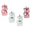 Set Ornamente Brad Crăciun Ursuleți, Roz Alb Irizant, 7.5cm, 4 Bucăți, Oem