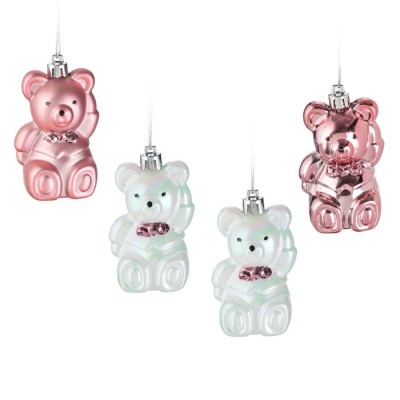 Set Ornamente Brad Crăciun Ursuleți, Roz Alb Irizant, 7.5cm, 4 Bucăți foto