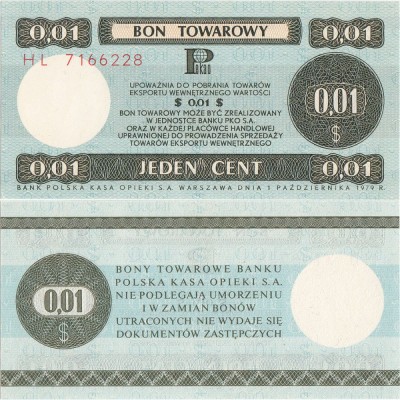 1979 (1 Octombrie), 1 Cent (P-FX34a.2) - Polonia - stare UNC foto